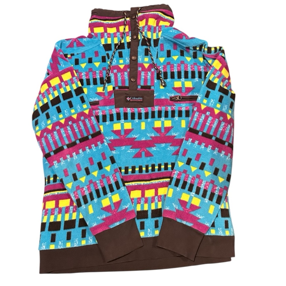Columbia Powder Keg Vintage Fleece Blue Purple Aztec Ski Pullover Jacket Medium